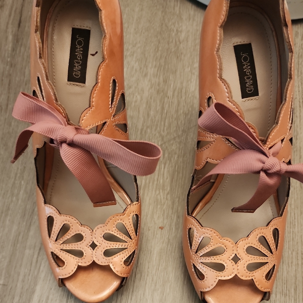 Joan & David Tan Heels with Pink Bow
